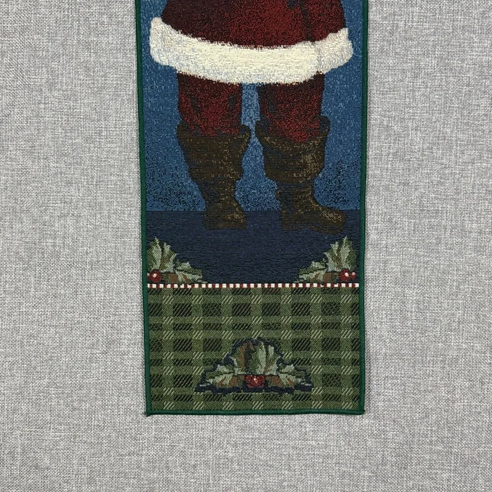 VTG American Weavers Santa Wall Hanging Decor Green Red Woven Tapestry 1998